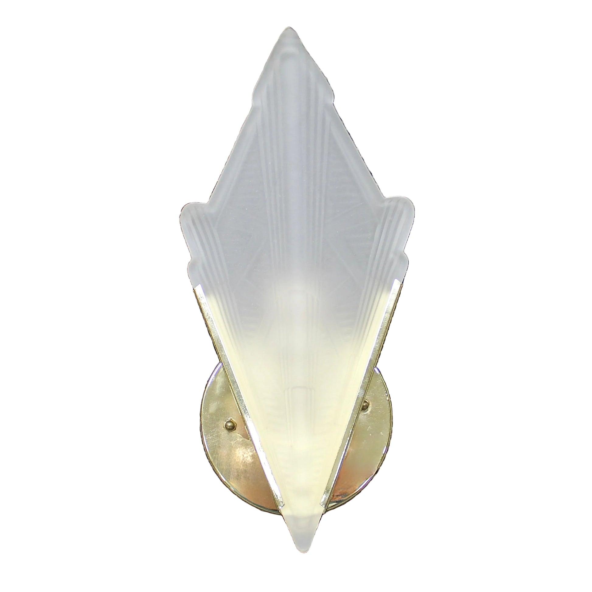 Polished Brass Art Deco Wall Sconce with Frosted Glass Shade