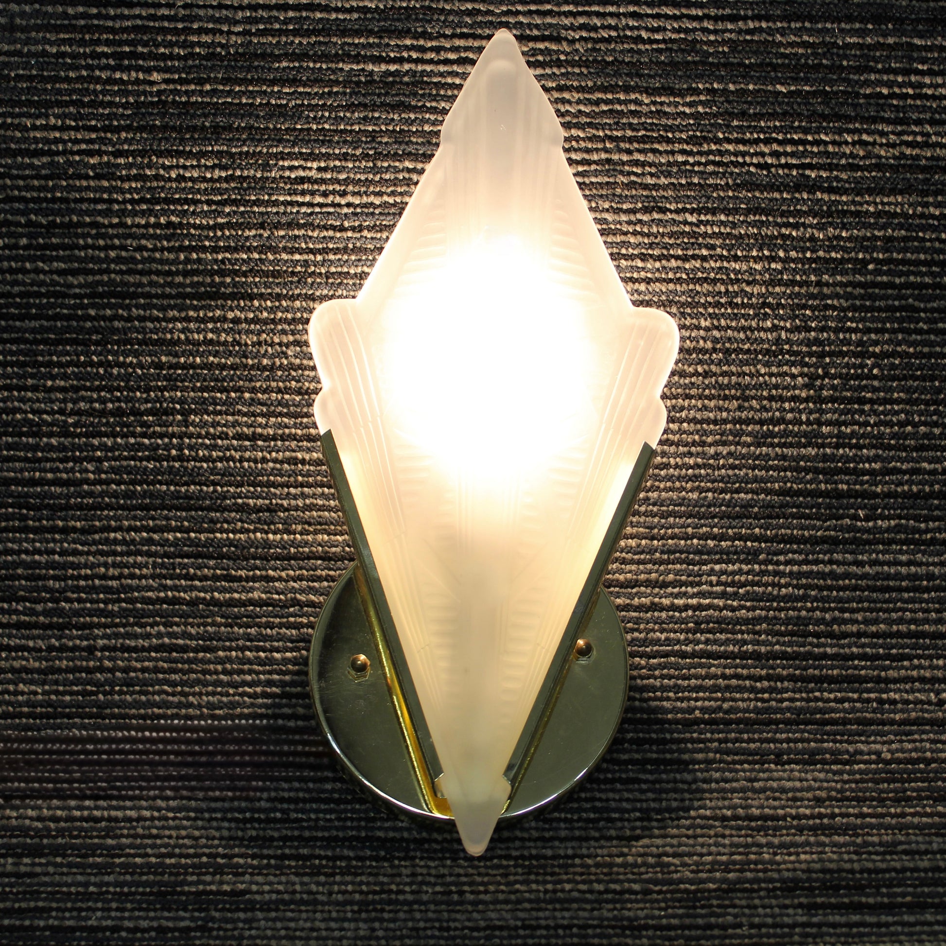 Polished Brass Art Deco Wall Sconce with Frosted Glass Shade