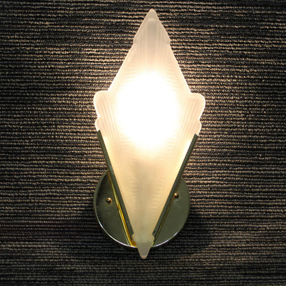 Polished Brass Art Deco Wall Sconce with Frosted Glass Shade