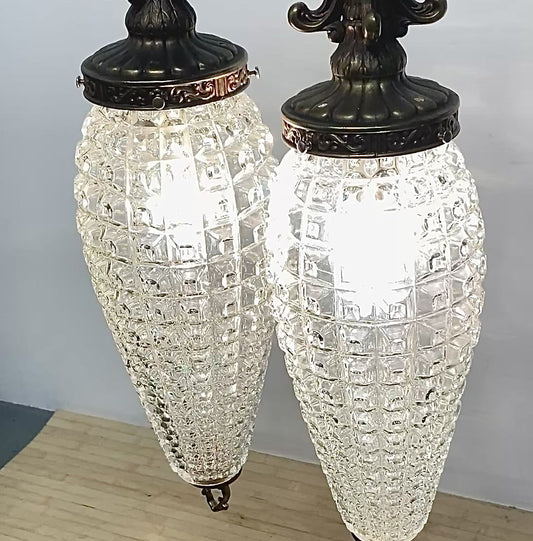 1960s Dual Pineapple Cut Regency Style Swag Lamps
