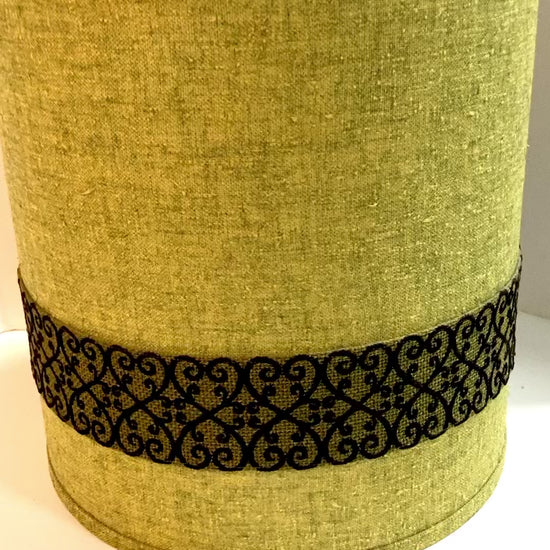 Mid-Century Modern Green and Black Burlap Lampshade