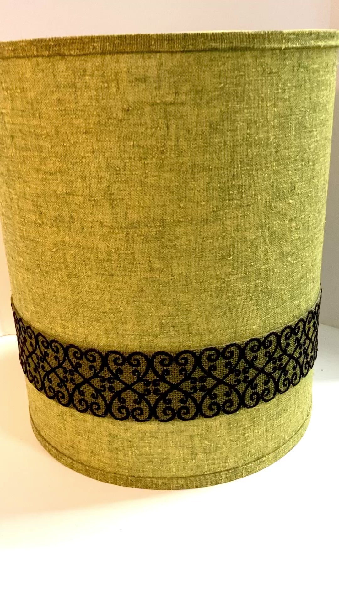 Mid-Century Modern Green and Black Burlap Lampshade