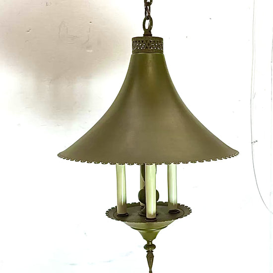1950s Olive Green Lighting Fixture with Witch Hat Shade | The Feldman Co