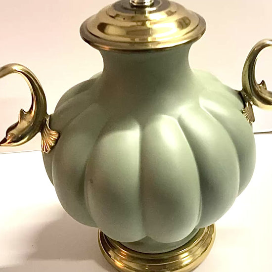 Vintage Brass Dolphins & Seafoam Ceramic Table Lamp