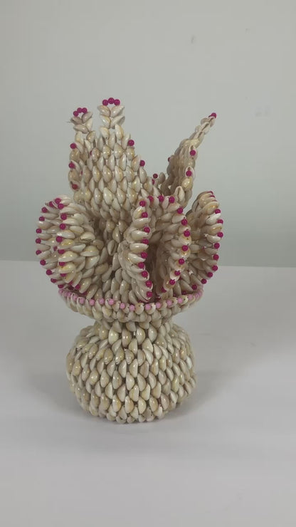 Vintage Folk Art Ruffled Cowrie Puka Sea Shell Vase | Trompe L’oeil