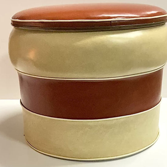 Retro Burnt Orange & Mableized Cream Vinly Hassock
