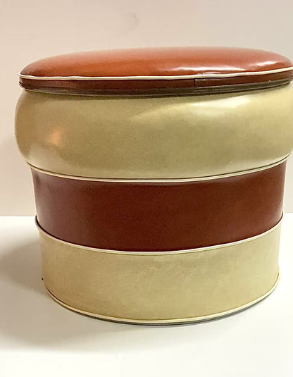 Retro Burnt Orange & Mableized Cream Vinly Hassock