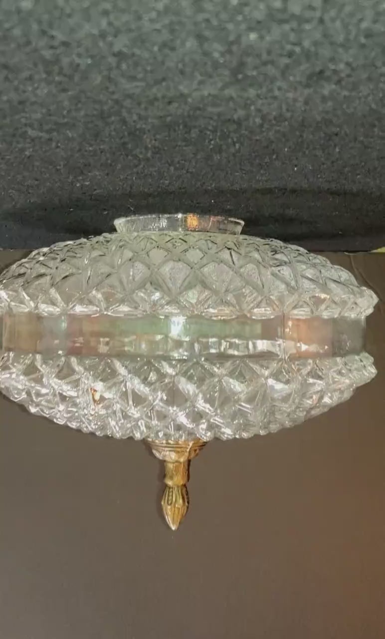 1970s Diamond-Cut Glass Ceiling Light Fixture