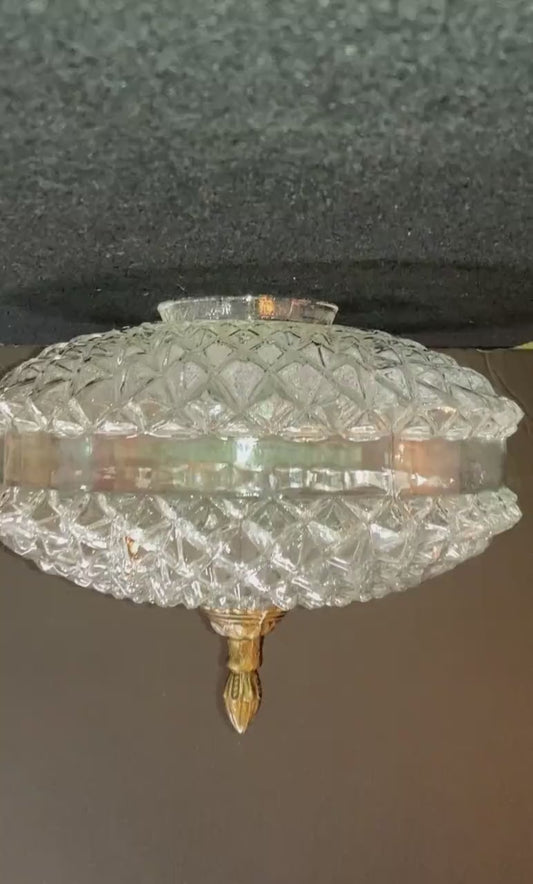 1970s Diamond-Cut Glass Ceiling Light Fixture
