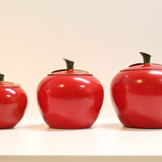 Vintage 1960s Apple Shaped Aluminum Canister Set