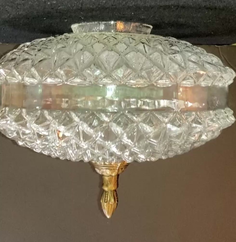 1970s Diamond-Cut Glass Light Shade | Ceiling Light Shade