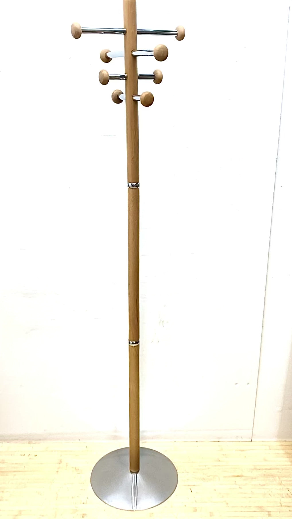  European white beech wood coat rack with chrome accents