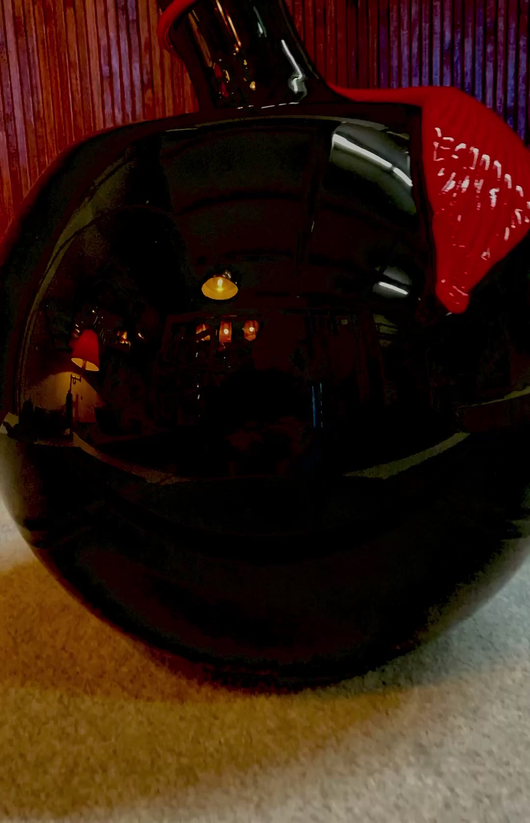 Large 1980s black and red glass apple vase. 