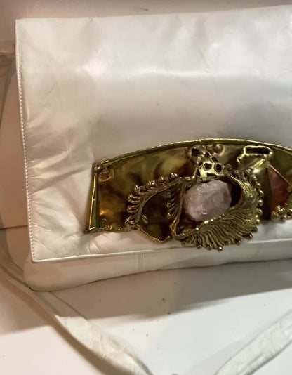 1970's Amethyst Quartz White Leather Purse | COPA Collection