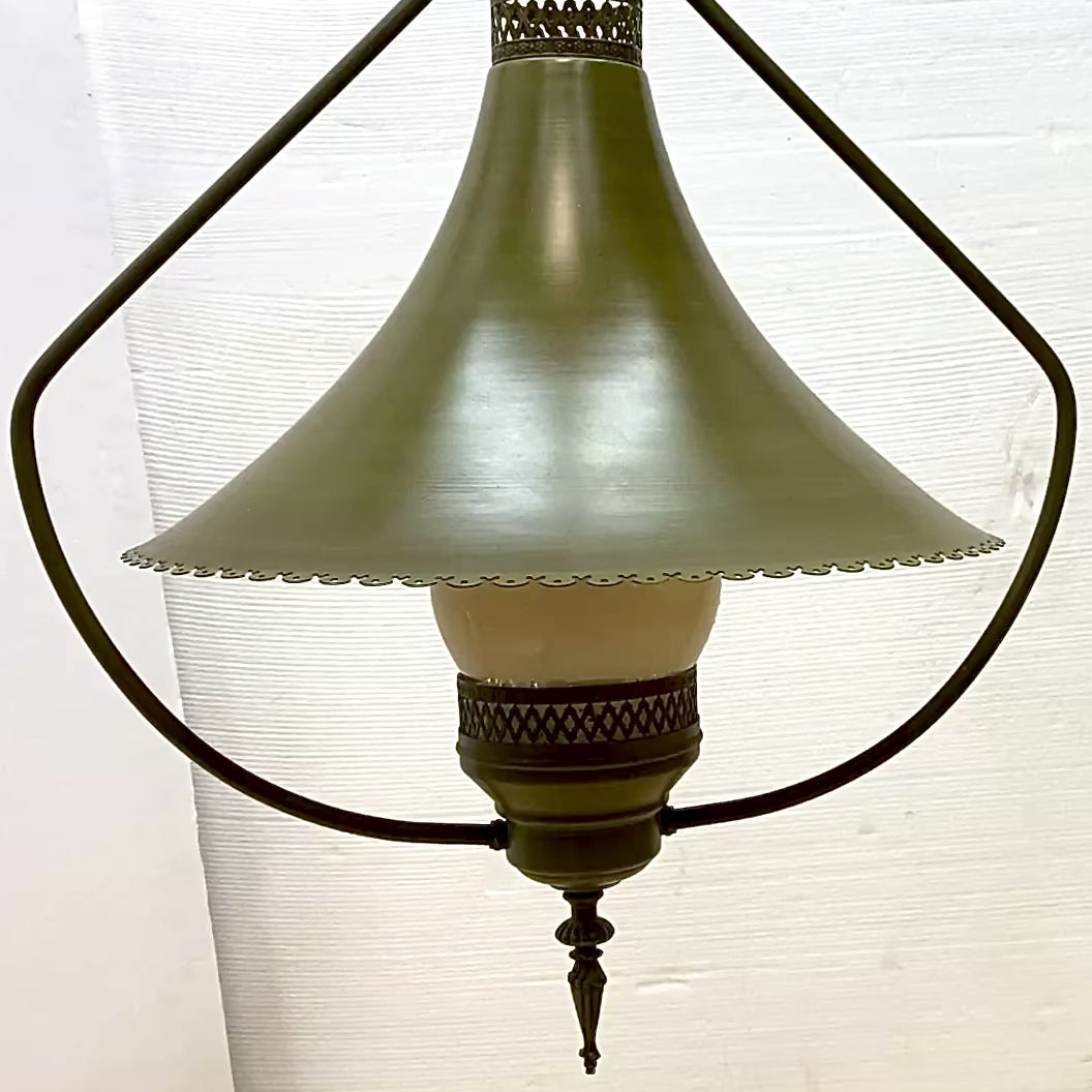 1950s The Feldman Co Green Lighting Fixture with Witch Hat Shade