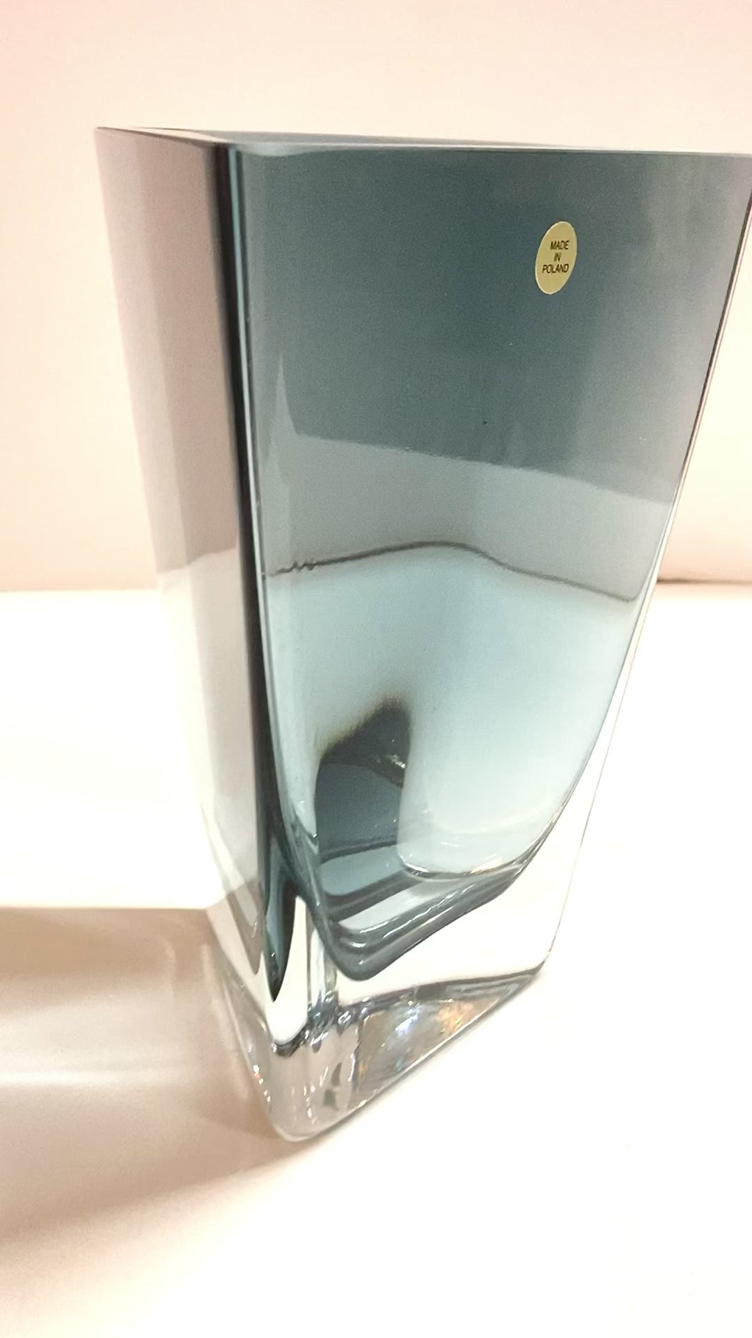 Triangular Blue Polish Glass Vase