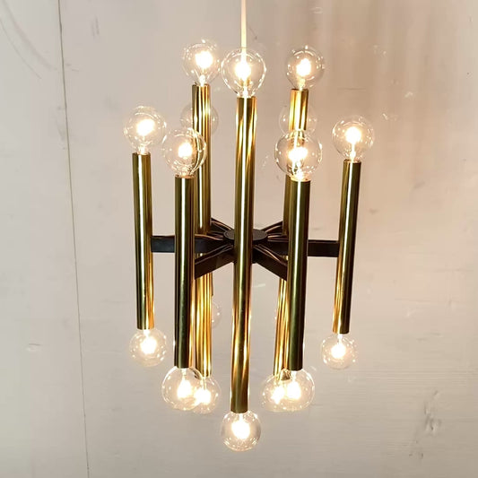 Brass MCM Gaetano Sciolari Tubular Chandelier