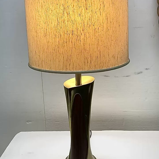Mid-century Modern Brass And Wood veneer Table Lamps