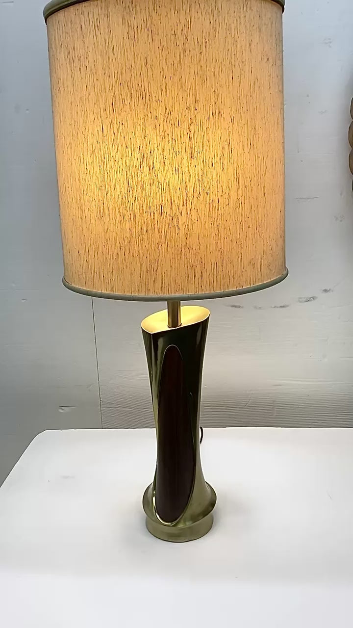 Mid-century Modern Brass And Wood veneer Table Lamps