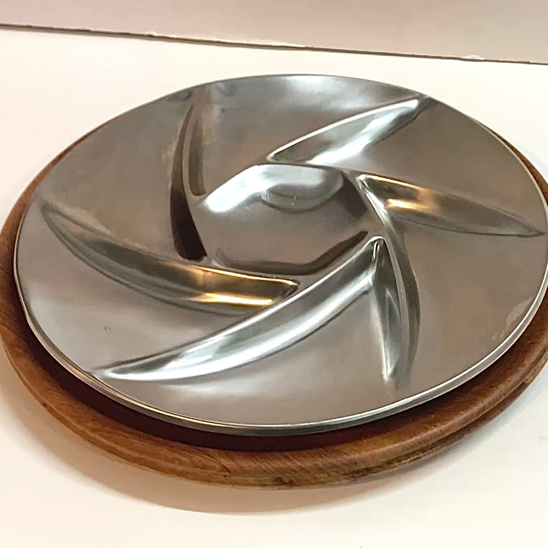 Contemporary Stainless Steel Serving Platter & Dansk Lazy Susan Set