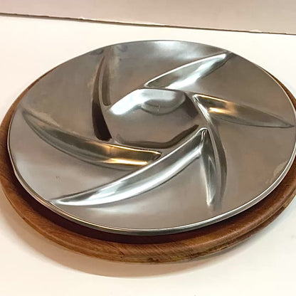 Contemporary Stainless Steel Serving Platter & Dansk Lazy Susan Set