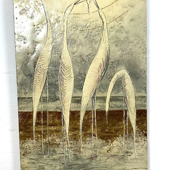 Cranes on Seashore Painting on Resin Board