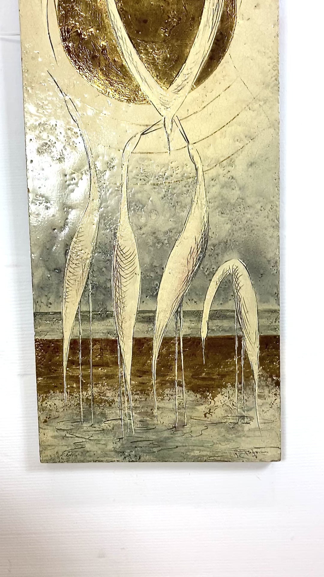 Cranes on Seashore Painting on Resin Board