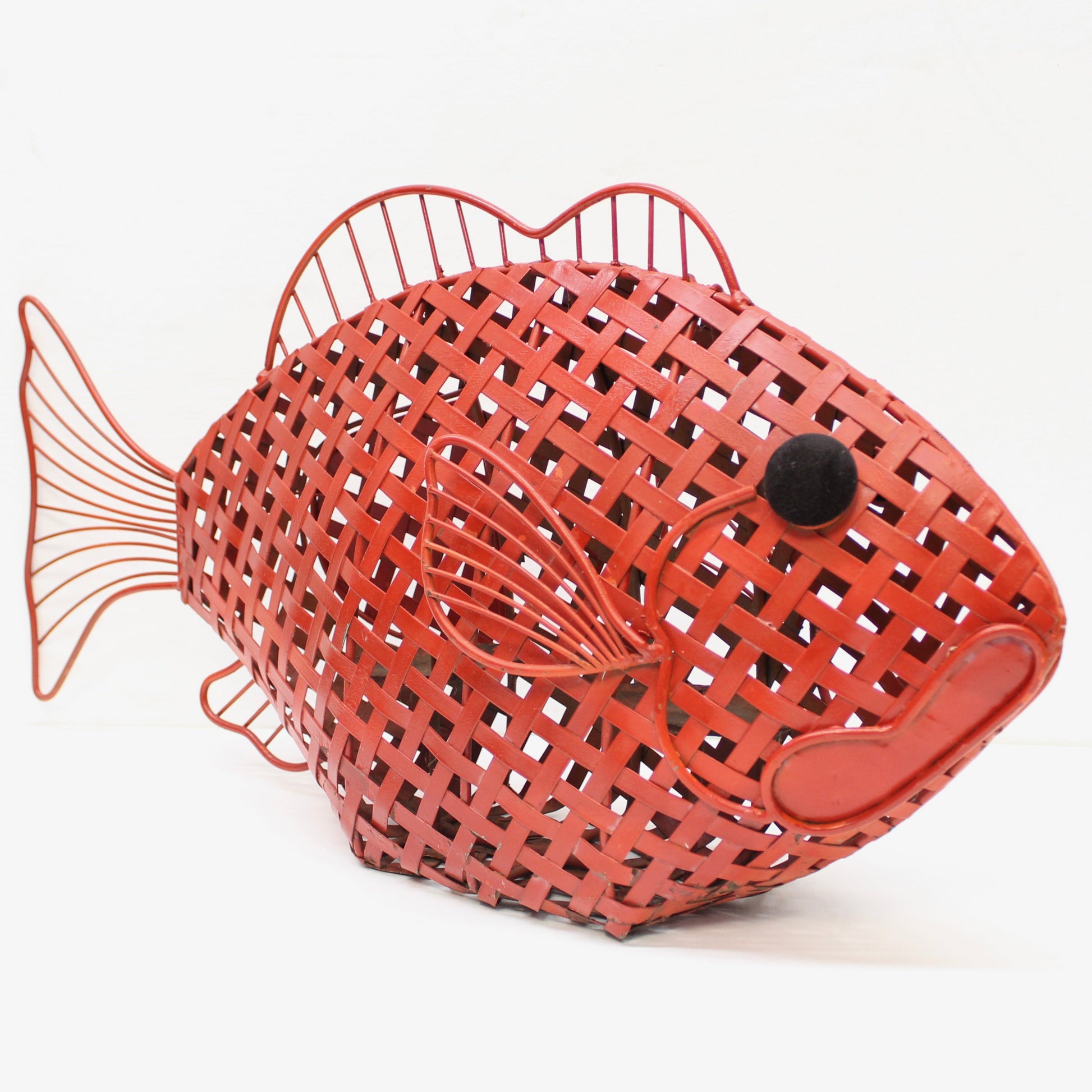 Vintage Red Woven Metal Fish-Shaped Candle Holder