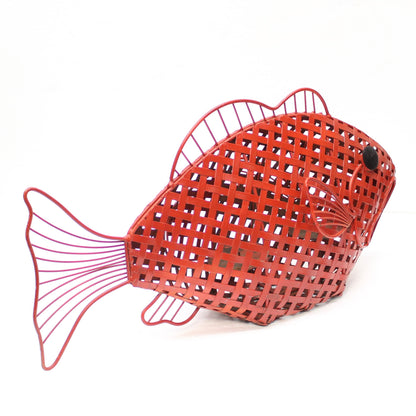 Vintage Red Woven Metal Fish-Shaped Candle Holder