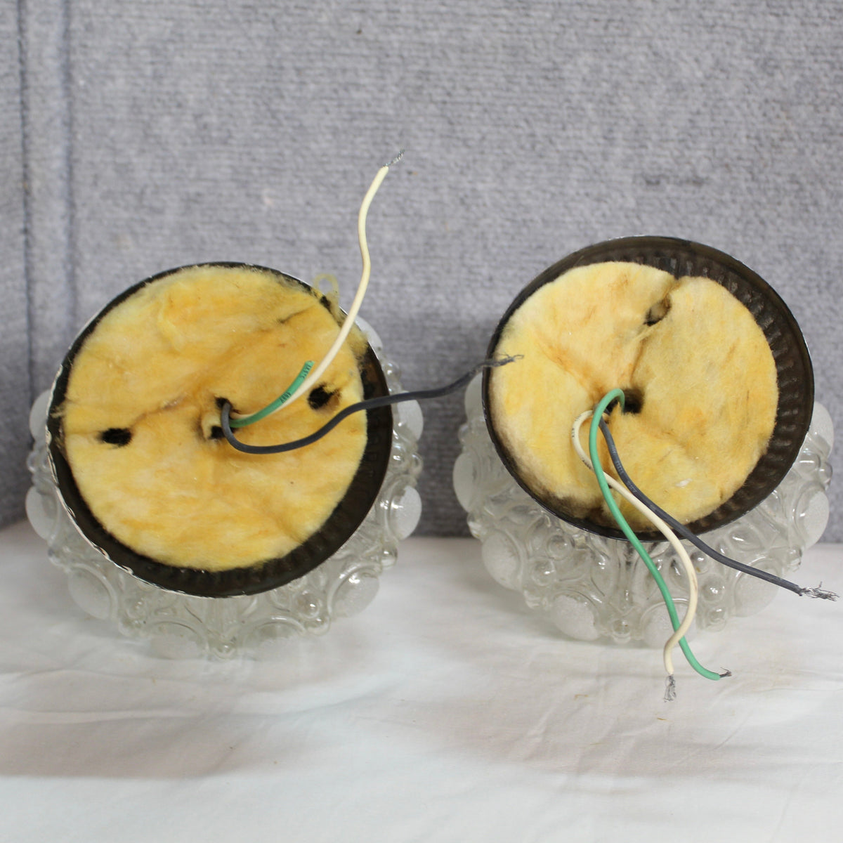 sh Mount Ceiling Lights Pair - Frosted Ribbed Melon Glass Fixtures - Set of 2.