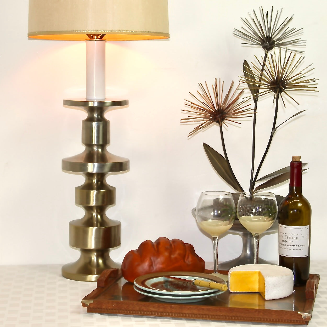 Brushed Chrome Modern Candlestick Lamp