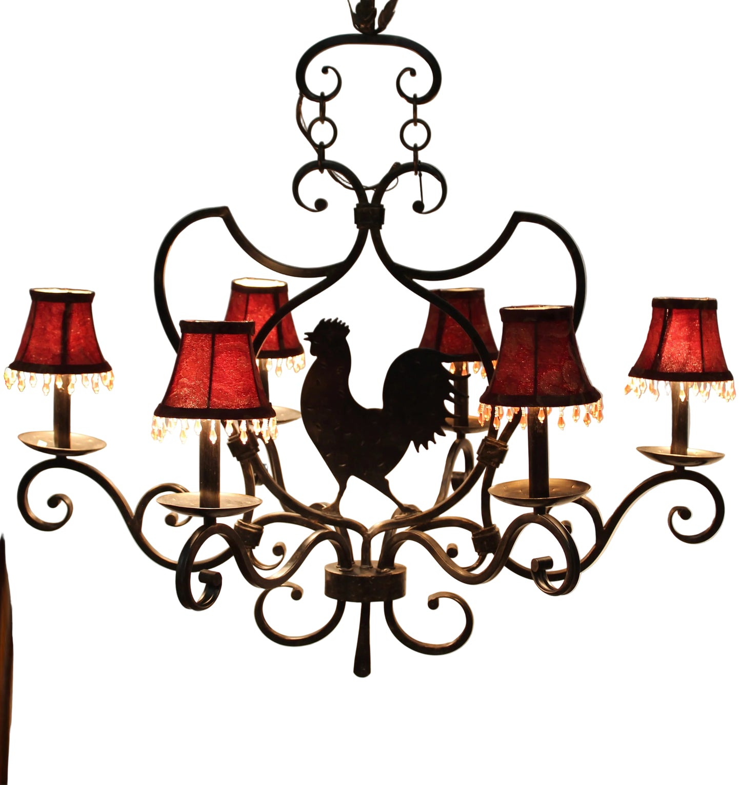 tic Wrought Iron Rooster Chandelier - 6-Light French Country Farmhouse Fixture