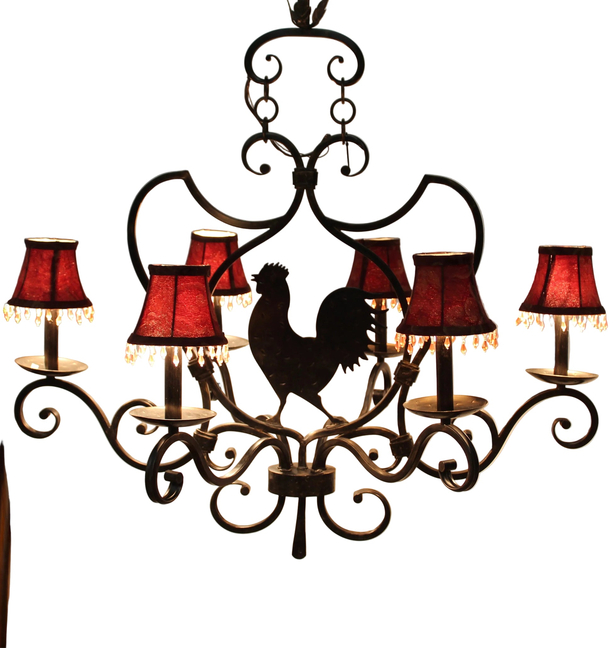 tic Wrought Iron Rooster Chandelier - 6-Light French Country Farmhouse Fixture