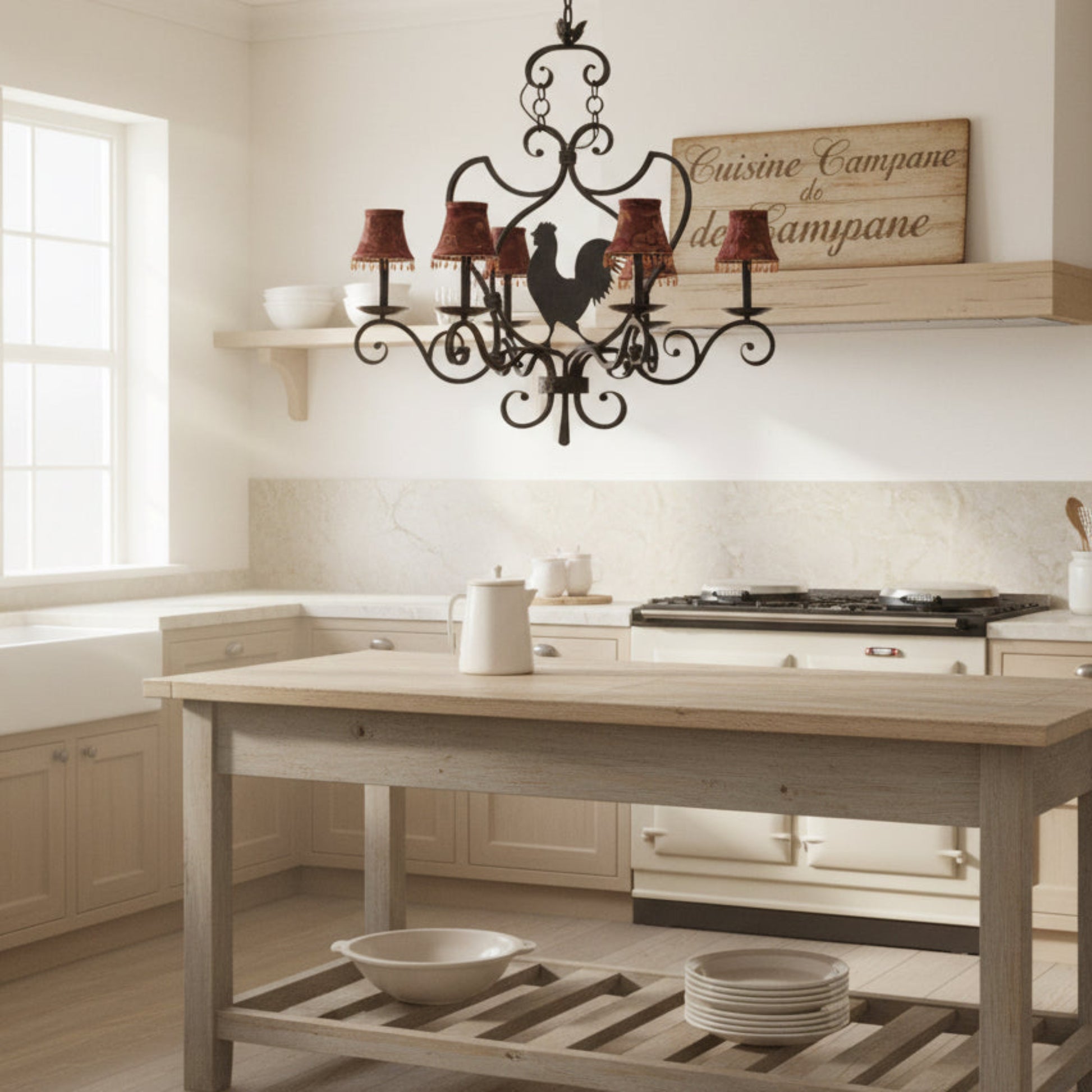 tic Wrought Iron Rooster Chandelier - 6-Light French Country Farmhouse Fixture