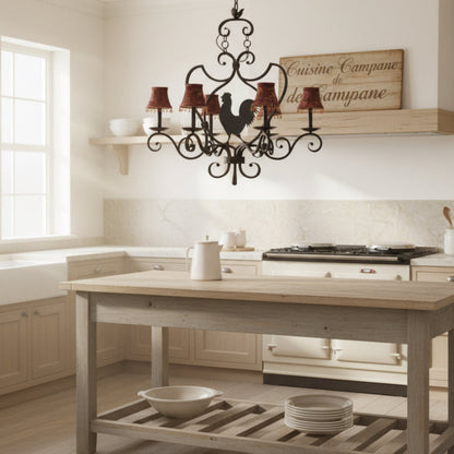 tic Wrought Iron Rooster Chandelier - 6-Light French Country Farmhouse Fixture