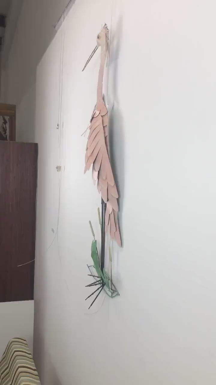 Metal Pink Heron Wall Art Sculpture