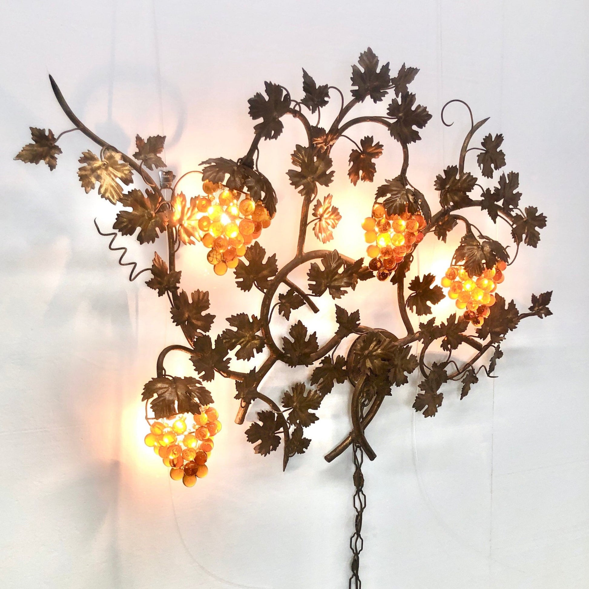 Murano Glass Grapes Wall Light on Sculptural Vine
