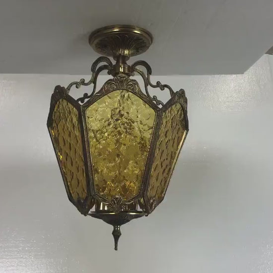 Bronze & Pebbled Glass Ceiling Fixture