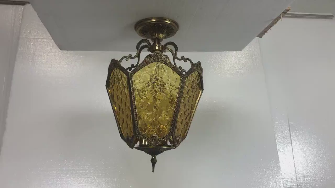 Bronze & Pebbled Glass Ceiling Fixture