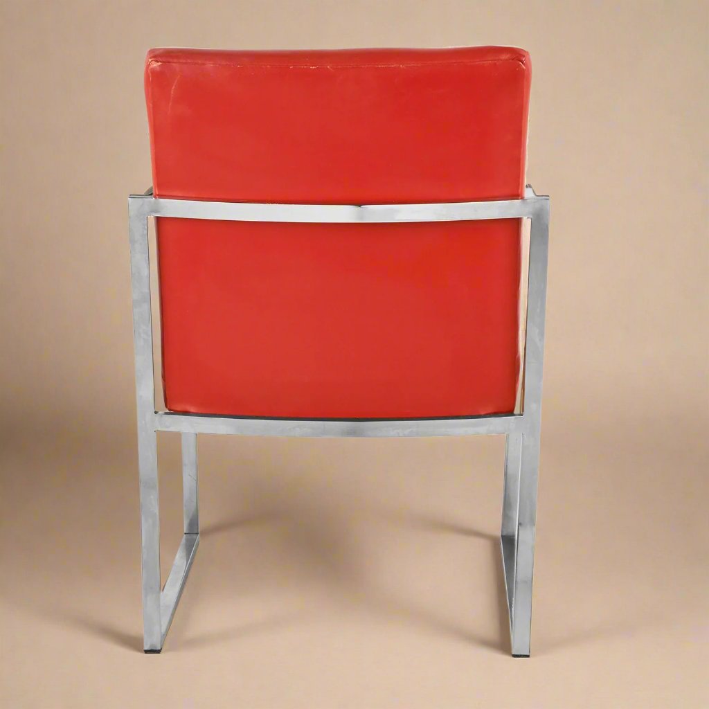 Red Chrome Armchairs Bert England | Pair
