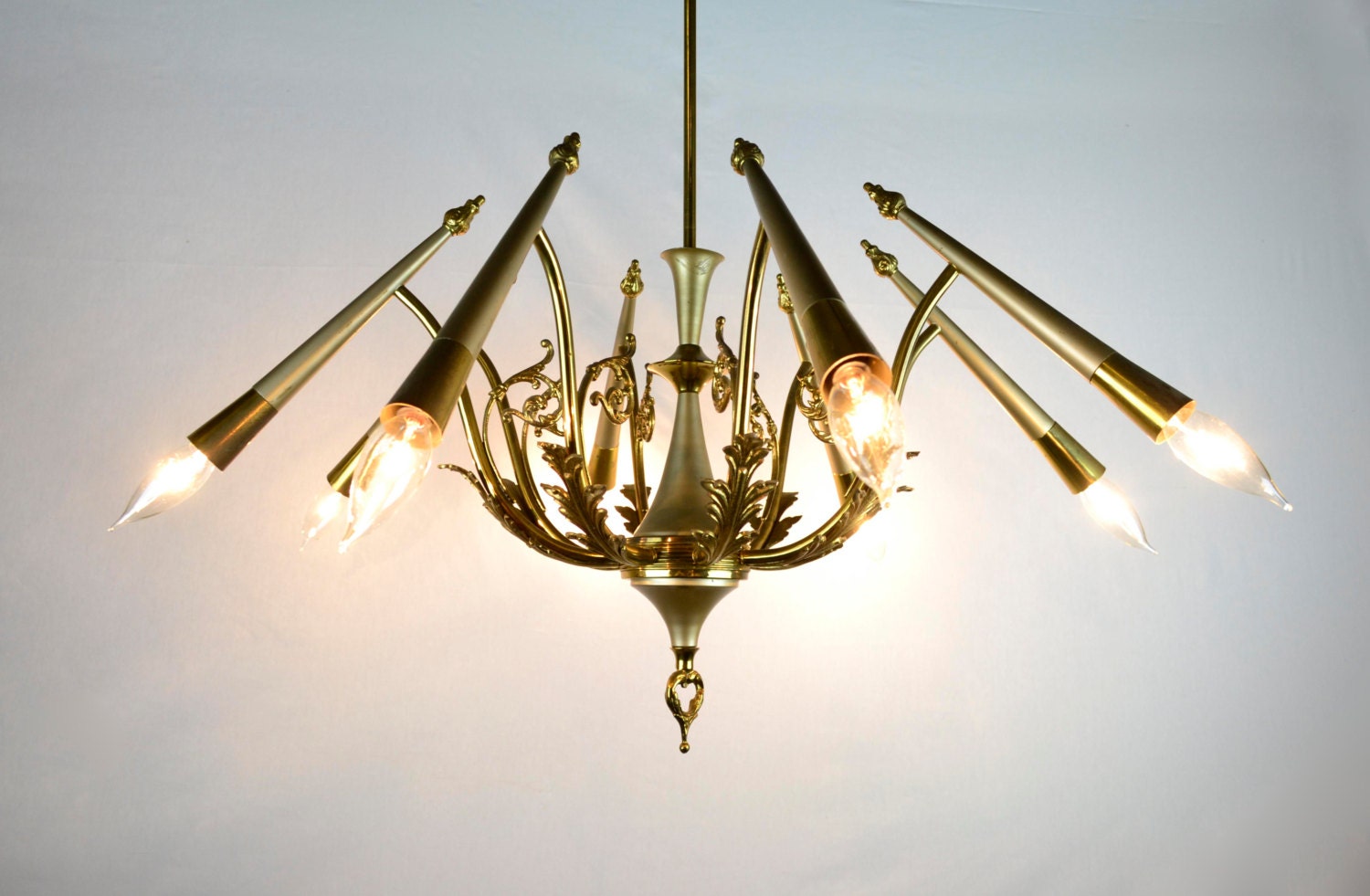 8-Light Brass Bullet Light Chandelier