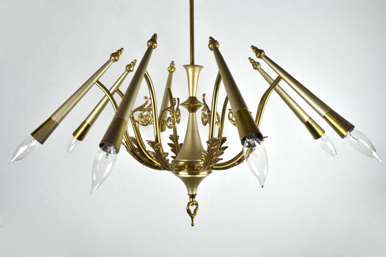 8-Light Brass Bullet Light Chandelier