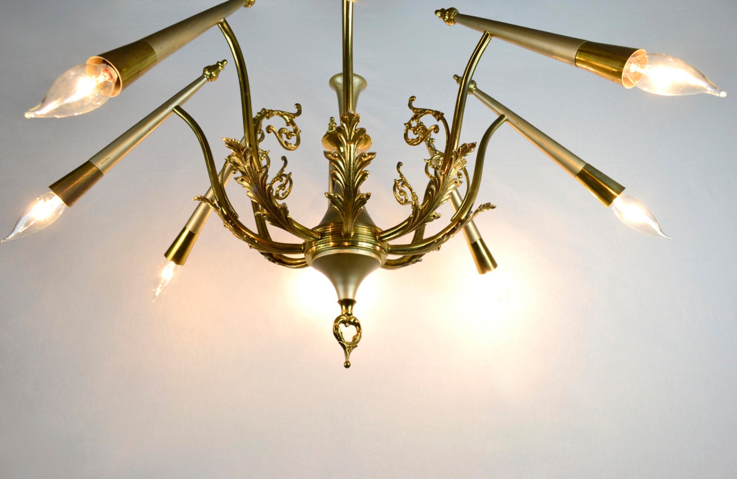 8-Light Brass Bullet Light Chandelier
