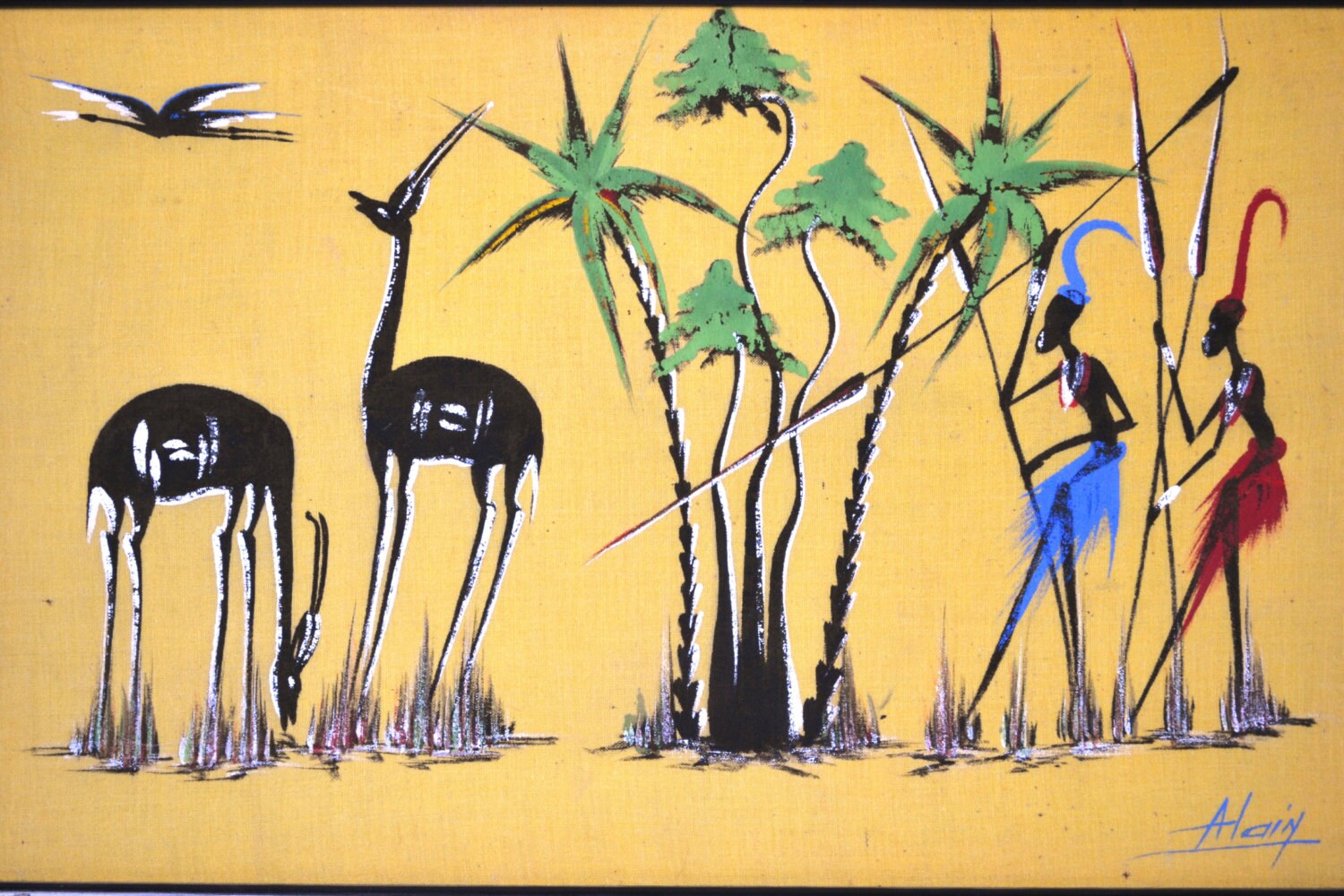 Mid-Century Painting Tribal Gazelle Hunters