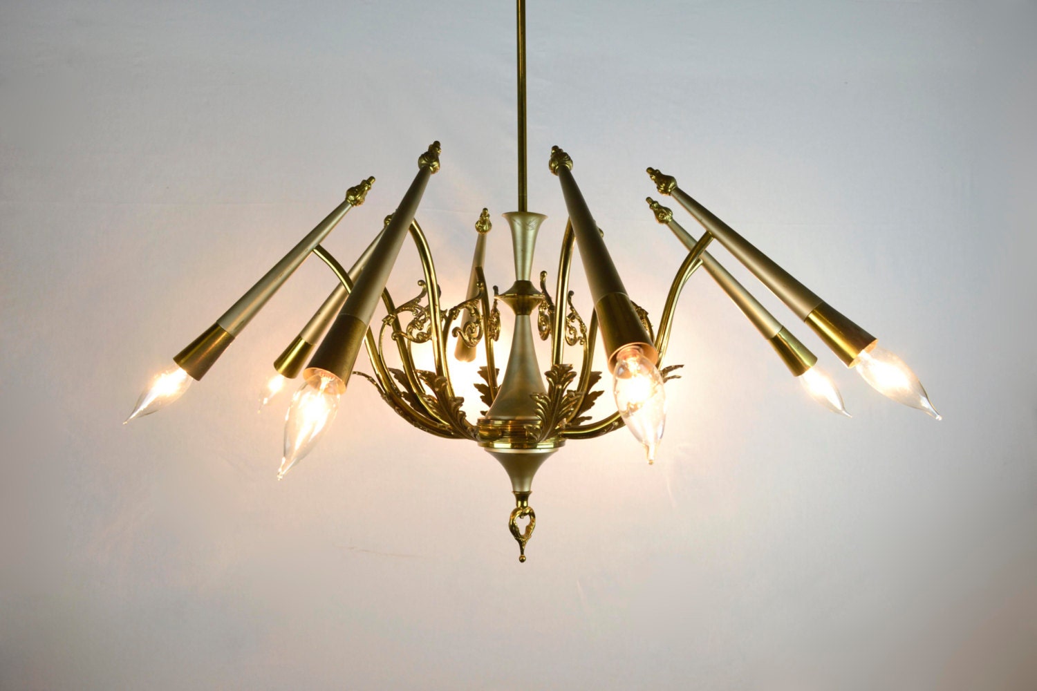 8-Light Brass Bullet Light Chandelier