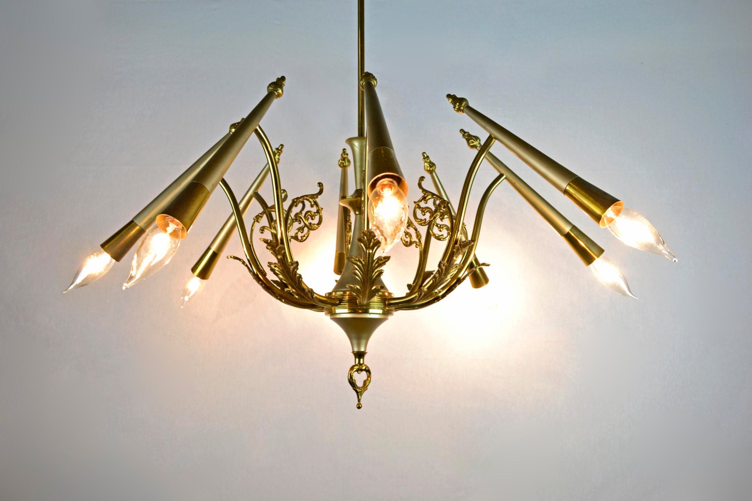 8-Light Brass Bullet Light Chandelier