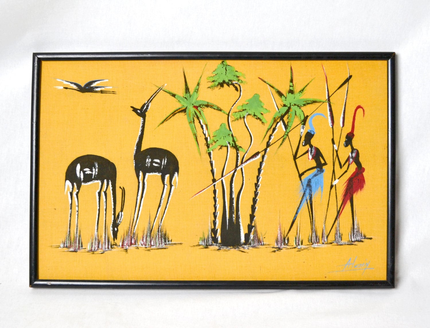 Mid-Century Painting Tribal Gazelle Hunters