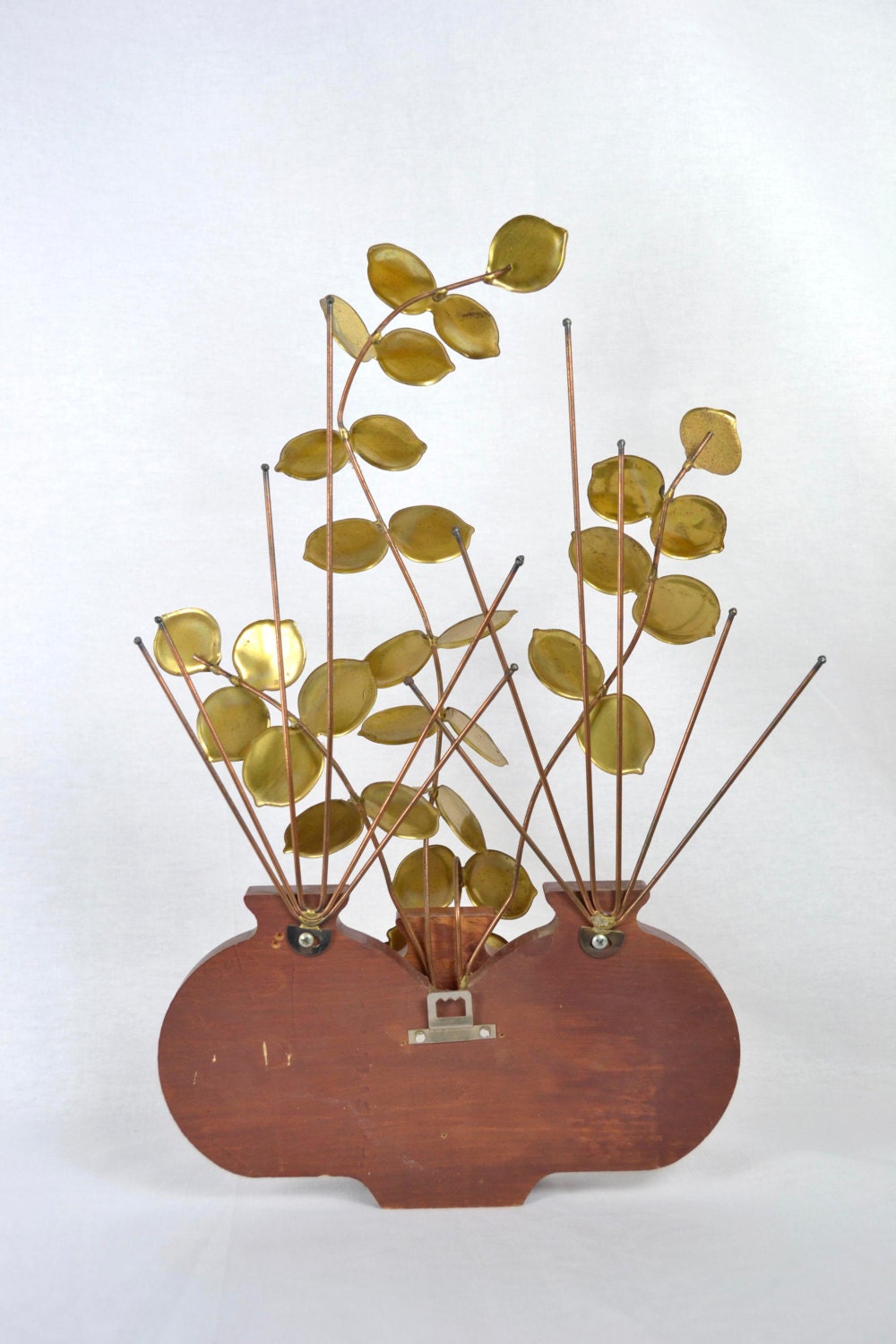 Tabletop Sculpture | Teak Vases & Brass Leaves