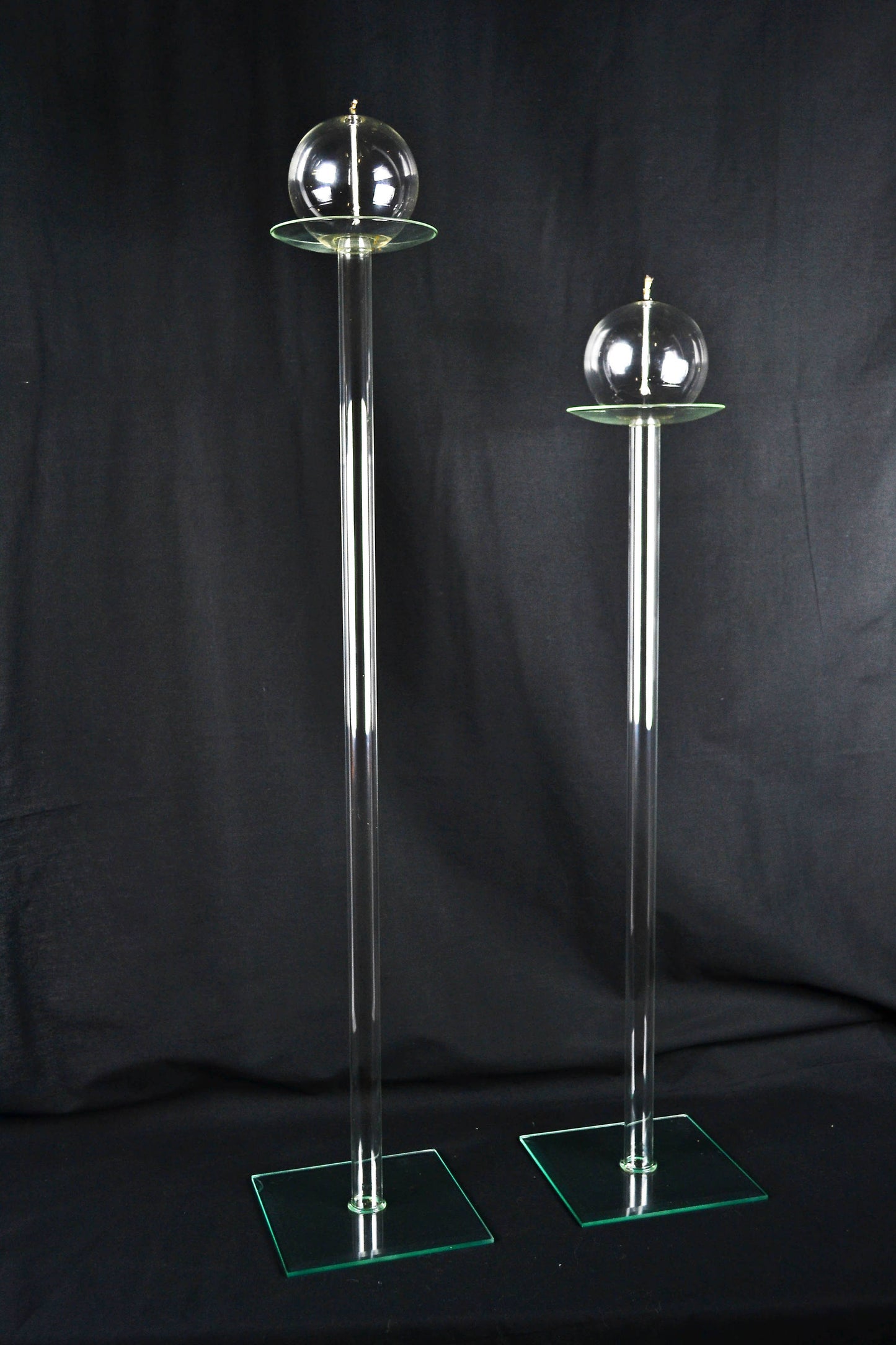 Hand Blown Tall Glass Oil Lamps | Pair