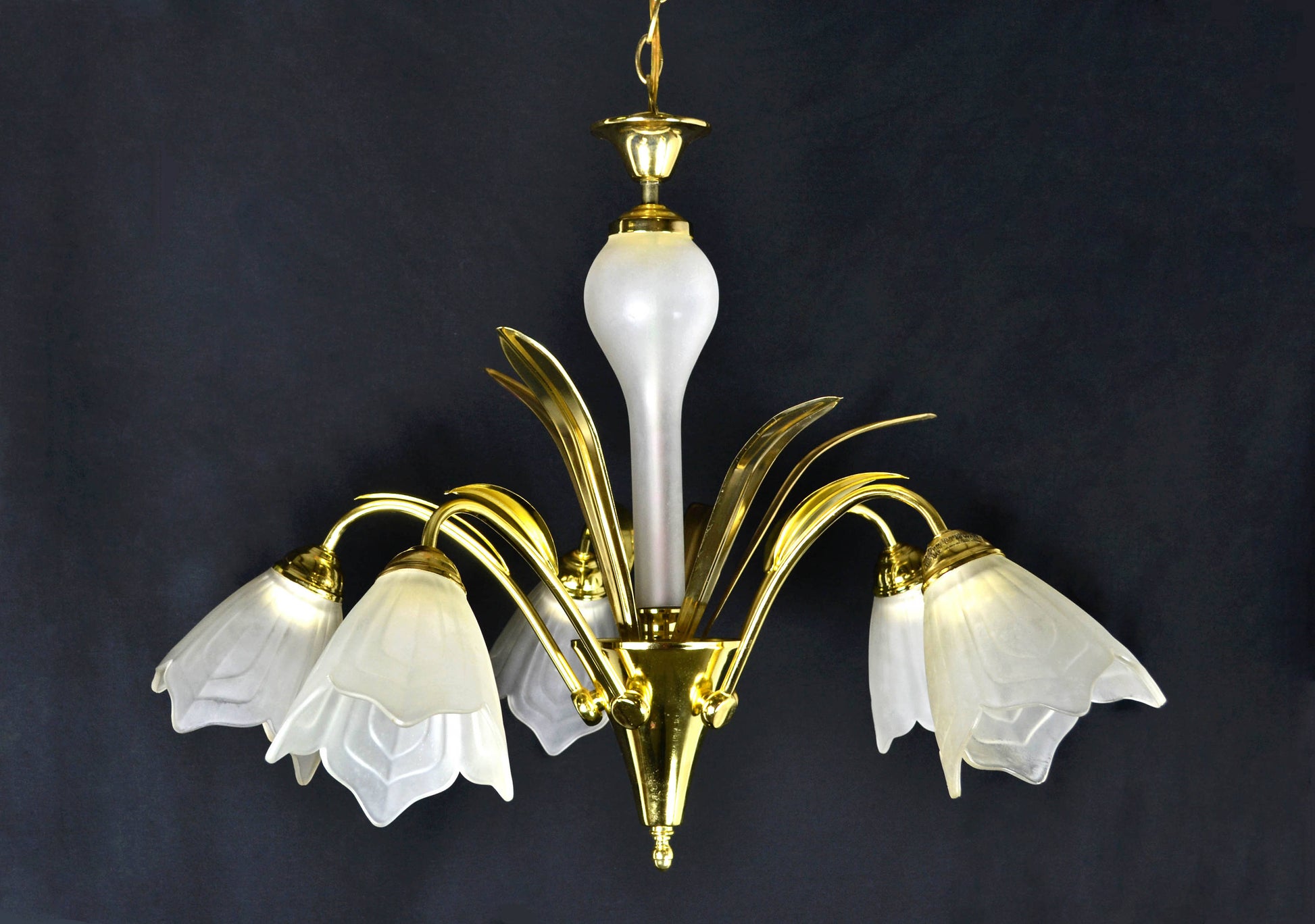 Glass | Brass 5-Arm Floral Chandelier
